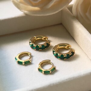 Emerald Green Hoop Earrings, Small Chunky Hoops, Gemstone Hoop Earrings ...