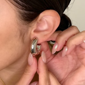 Silver Chunky Hoop Earrings, Thick hoop earrings, Open Hoop Earrings, Chubby Hoops, Lightweight hoops, Christmas Gifts for her