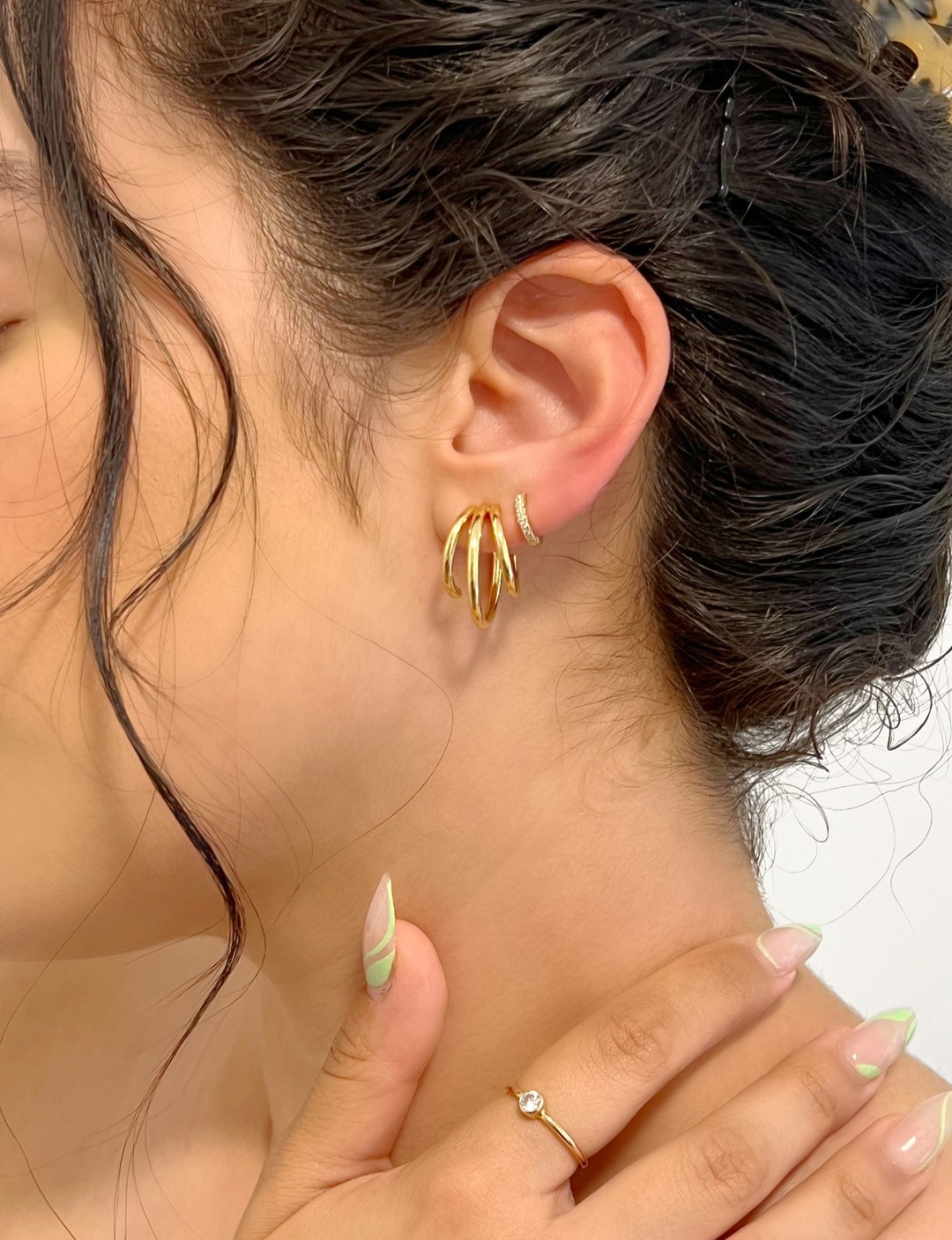 Gold Triple Hoop Earrings, Three Hoop Earrings, Statement Hoops, Chunky ...