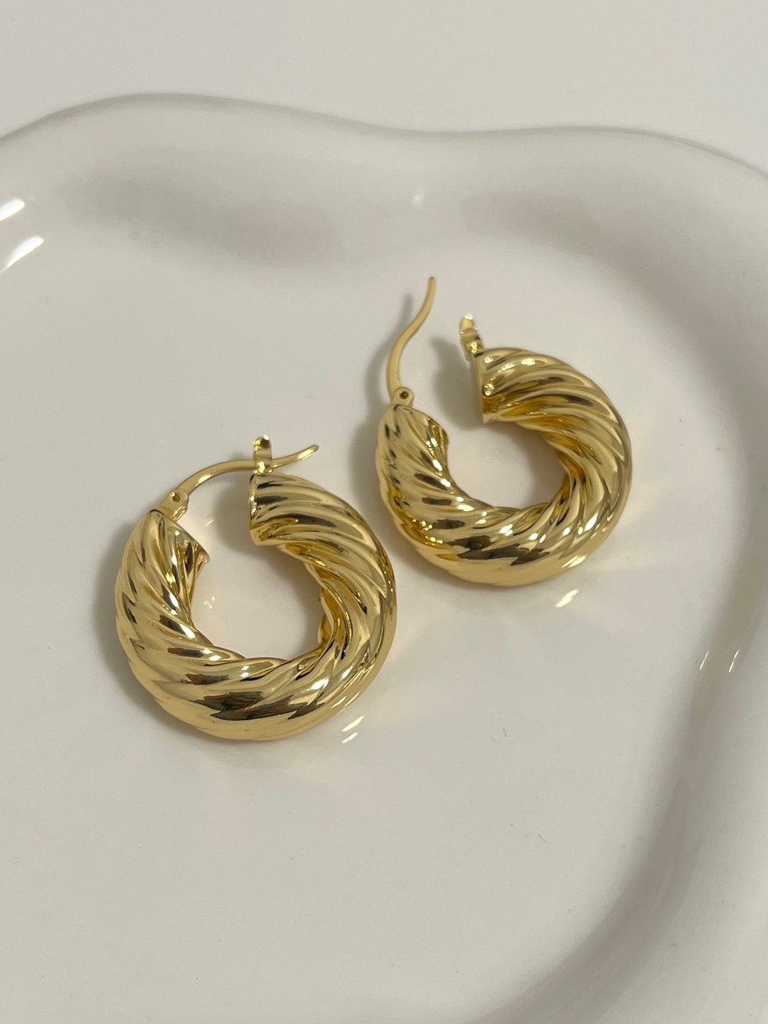Gold Chunky Hoop Earrings, Thick Hoop Earrings, Chubby Hoop Earrings ...