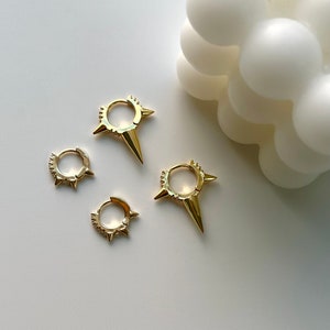 Spike Hoop Earrings, Gold hoop earrings, Small gold hoops, Huggie Hoop Earrings, Spike Earring, Hoop earrings, Earring set, Gifts for her
