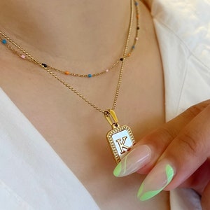 Personalized Gold letter Necklace, Initial Pendant Necklace, Colorful necklace, Multicolored Necklace, Layering necklace set, Gift for mom