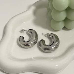 Silver Chunky Hoop Earrings, Thick hoop earrings, Open Hoop Earrings, Chubby Hoops, Lightweight hoops, Valentines Gifts for her