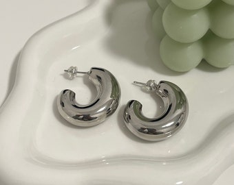 Silver Chunky Hoop Earrings, Thick hoop earrings, Open Hoop Earrings, Chubby Hoops, Lightweight hoops, Valentines Gifts for her