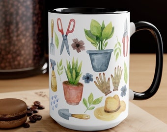 Gardening-Inspired Watercolor Art Coffee/Tea Mug - Gift for Garden Enthusiast - Garden Mug - Gardening Gift - Plant Mug Garden Gift For Her