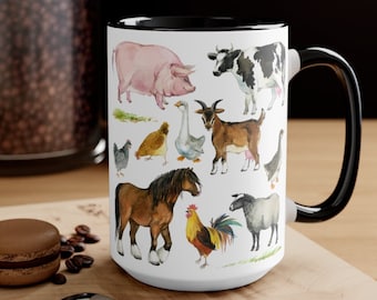Farm Animals Coffee Mug - Pig - Cow - Chicken - Goose - Goat - Horse - Rooster - Sheep - Duck - Farmers Mug - Horse Gifts Farmhouse Kitchen