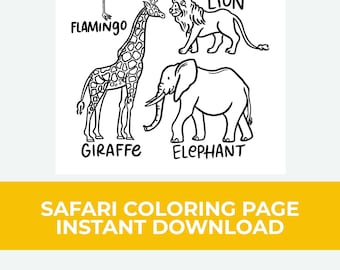 Safari Coloring Page, Safari animals, coloring page for toddlers, preschool activity, birthday activity