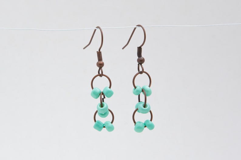 Bronze and Teal Dangle Earrings