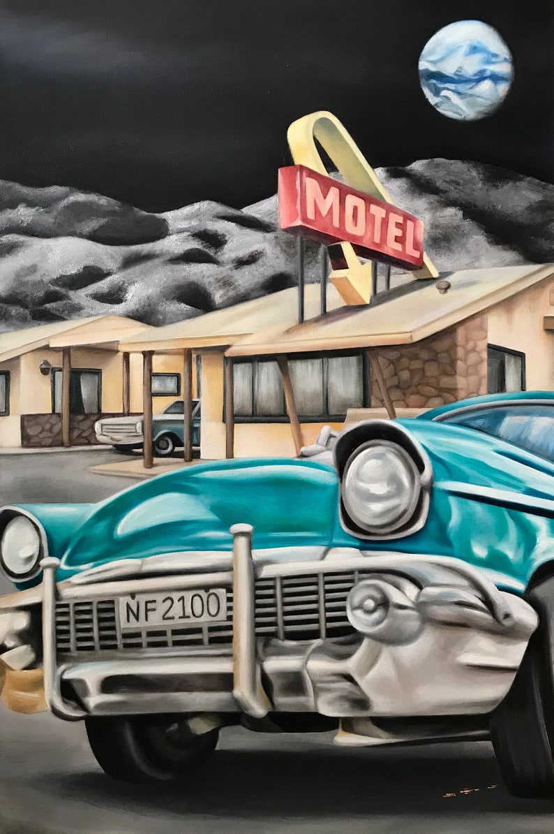 Motel Photorealistic Oil Painting Original Art Print Wall Etsy Denmark
