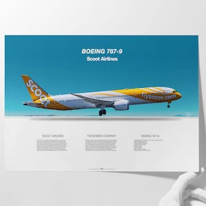 Póster sin marco del Boeing B787 de Scoot, decoración de pared de aviación, regalo para papá, amigo, novio entusiasta de la aviación o trabajador de aeropuerto jubilado o activo
