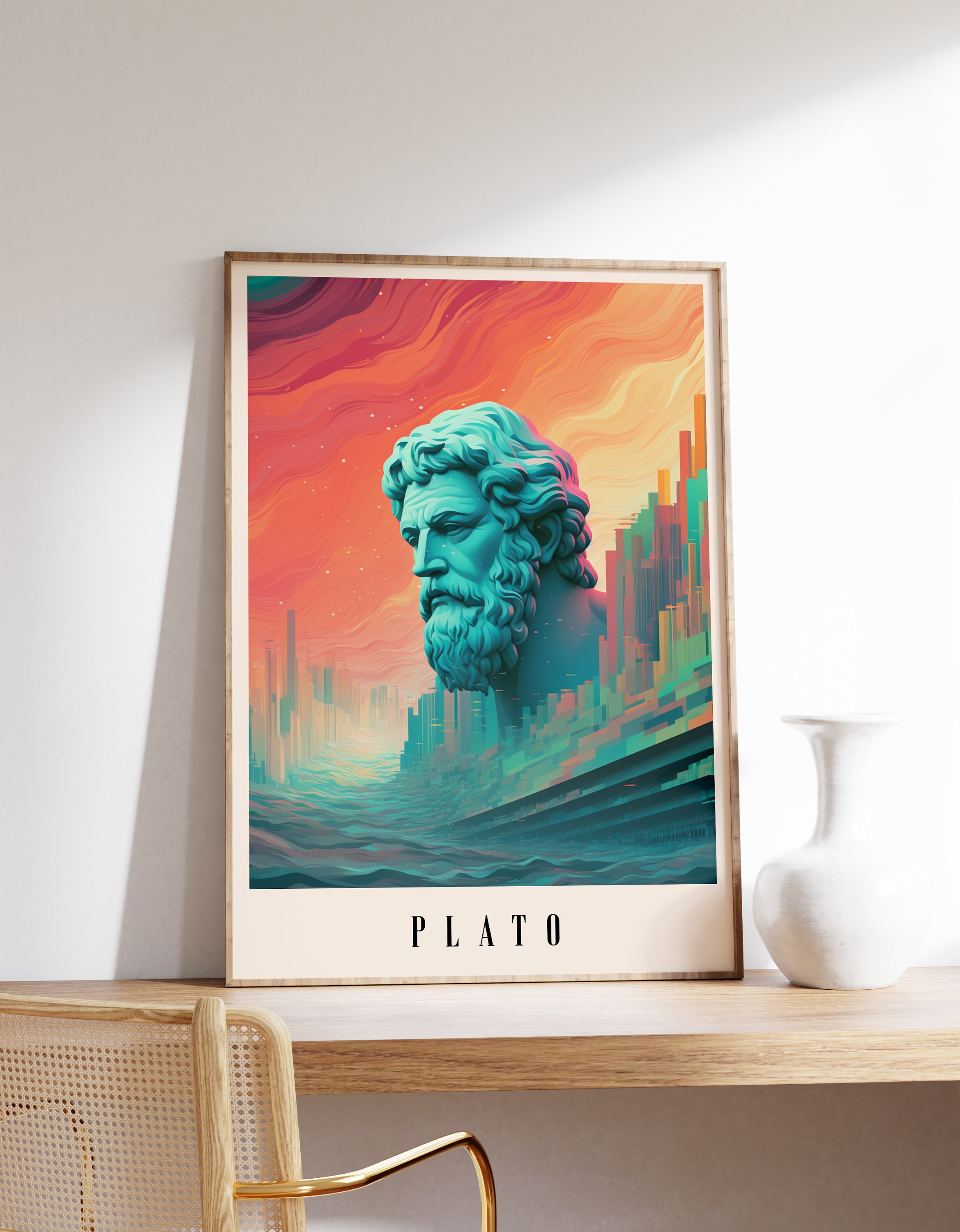 Plato Poster | Philosopher Print | Bookworm Gift | Home Decor | Sculpture Wall Art | Antique Painting