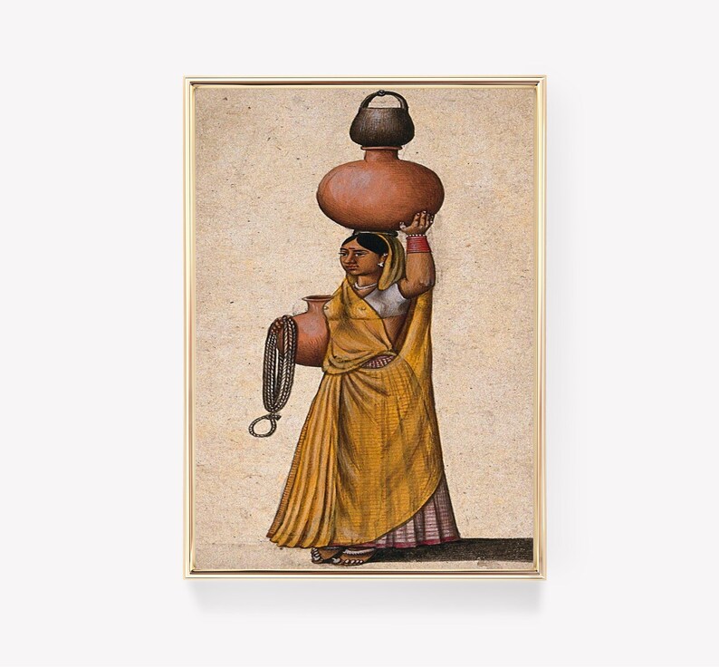 Indian Woman Carrying Pots Print | Traditional Art | Vintage Painting ...