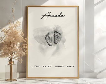 Personalised birth print | Footprint nursery wall art | Newborn footprint | Baby footprint art | Birth stats print | Birth stats print
