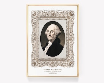 Portret van George Washington | Afdruk van de grondlegger | Historische kunst | Vintage schilderij | Wanddecoratie