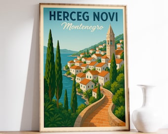 Herceg Novi Poster, Montenegro Wall Art, Adriatic Coast Print, Herceg Novi Travel Decor, Coastal Montenegro Gift