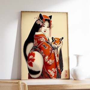 Japanese Kitsune Print | Fox Poster | Animal Art Print | Vintage Art | Japanese Fox Art | Fox Lovers Gift | Oriental Wall Art