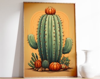 Mexican Cactus Poster | Cactus Print | Vintage Mexican Wall Art | Mexicn Folk Art Print