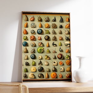 Schnecke Kunst | Vintage Poster | Cottagecore Dekor | Adolphe Millot Kunstdruck | Natur Gemälde | Botanische Wandkunst