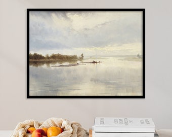 Lake Print | Lake Landscape | Vintage Landscape | Lakeside Painting | Farmhouse Decor | Landscape Print | Antique Canvas Poster
