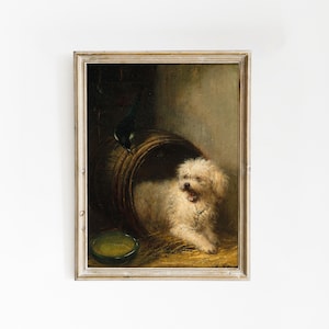 Antique Dog Oil Painting | Vintage Dog Portrait | Dog Framed Print | Dog Wall Art | Puppy Artwork | Antique Dog Poster | Home Decor