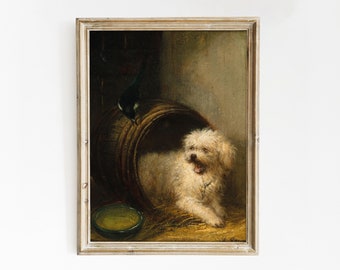 Antique Dog Oil Painting | Vintage Dog Portrait | Dog Framed Print | Dog Wall Art | Puppy Artwork | Antique Dog Poster | Home Decor