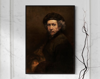 Rembrandt - Self-Portrait (1659) - Reproduction of a Classic Painting - Photo Poster Print Home Wall Decor Art Gift Dark Brown Famous Luxury