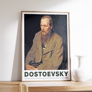Póster de Fiódor Dostoyevski / Arte de pared vintage / Regalo para amantes de los libros / Arte de pared / Impresión de mediados de siglo / Decoración literaria / Póster de autor