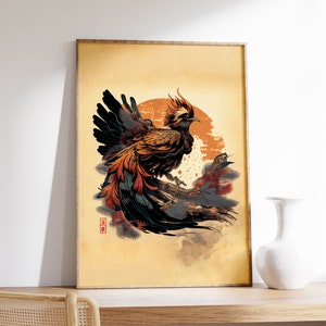 Cartel japonés de Phoenix / Cartel de animales / Impresión de arte de Phoenix / Arte de pared animal / Impresión de arte animal / Arte de pared japonés / Impresión Ukiyo-e