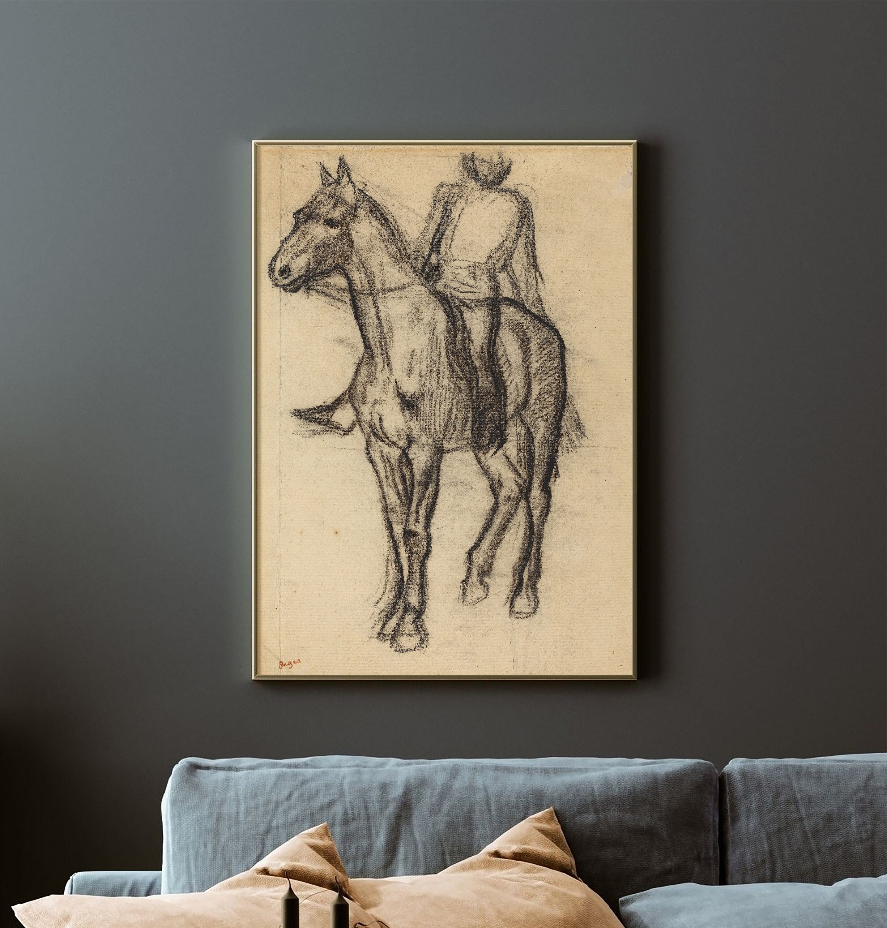 Edgar Degas - Horse and Rider (1878) | Vintage Horse Portrait | Horseman Sketch Painting Print Canvas Poster Wall Decor | Degas Wall Art