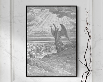 Gustave Dore - An Angel Appears to the Israelites (1866) - Classic Drawing Photo Poster Print Art Gift Home - Dark Academia Print