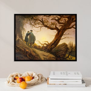Caspar David Friedrich - Zwei Männer betrachten den Mond (1830) - Klassische Malerei Foto Poster Druck Fine Art Geschenk Home Wand Dekor Minimal