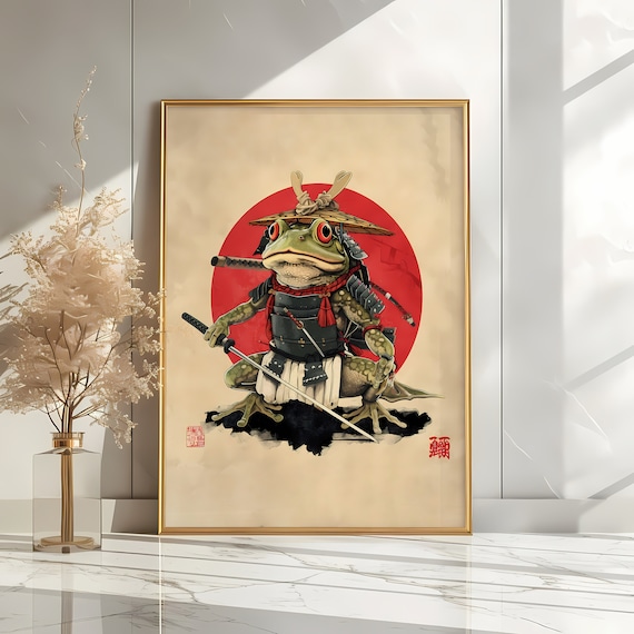 Japanese Samurai Frog Poster | Animal Poster | Samurai Frog Art