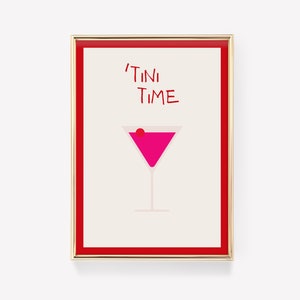 Martini Print | Bar Art Print | Minimalist Cocktail Poster | Red Bar Cart Wall Art Bar | Art Drinks Wall Decor