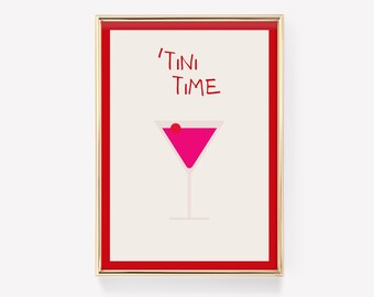 Martini Print | Bar Art Print | Minimalist Cocktail Poster | Red Bar Cart Wall Art Bar | Art Drinks Wall Decor