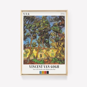 Vincent Van Gogh Poster | Bäume im Garten des Krankenhauses Saint Paul | Ausstellungsplakat | Van Gogh Wandkunst | Modernes Wohndekor