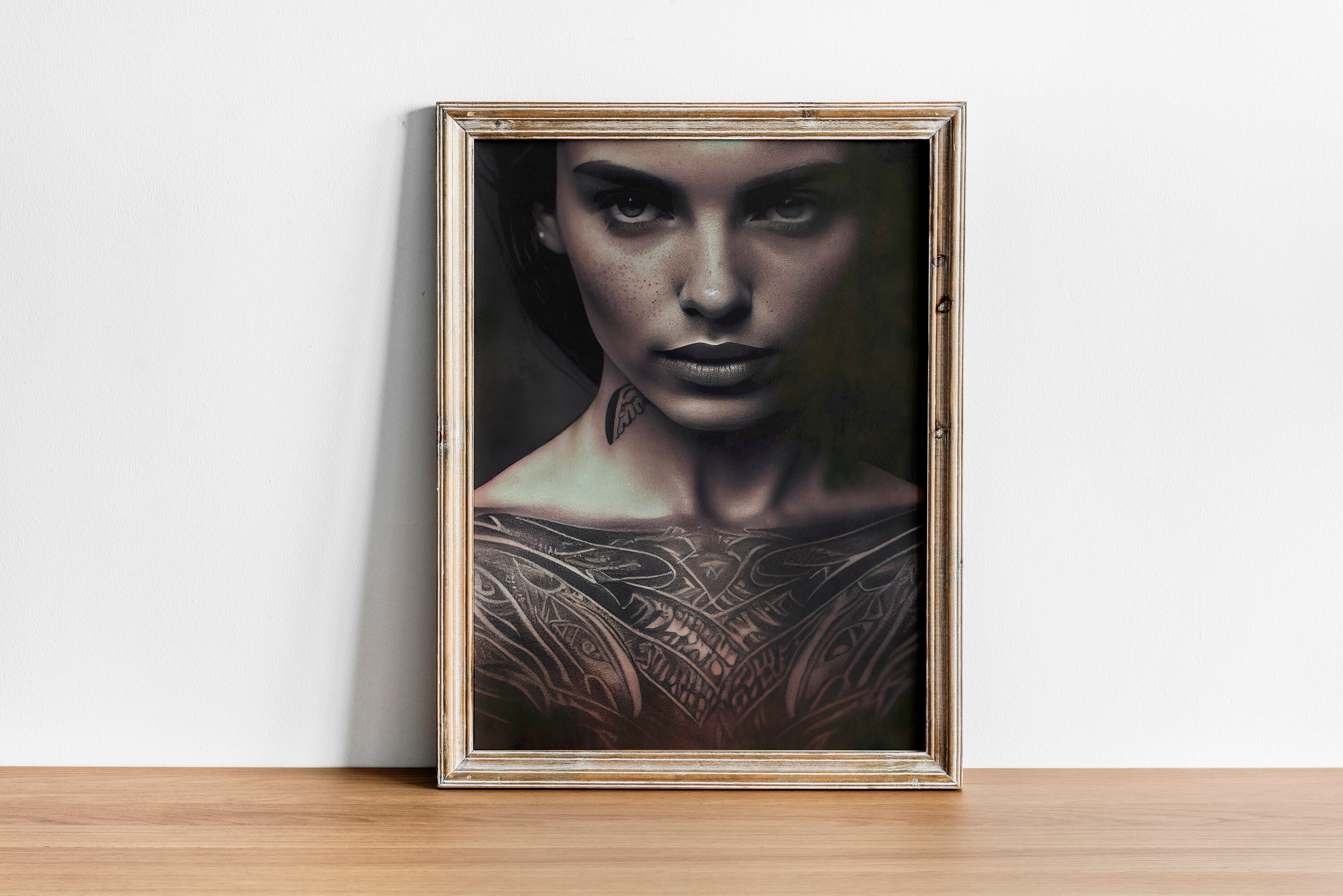 Dark Portrait Tattoo Poster | Female Portrait | Neutral Wall Art | Boho ...