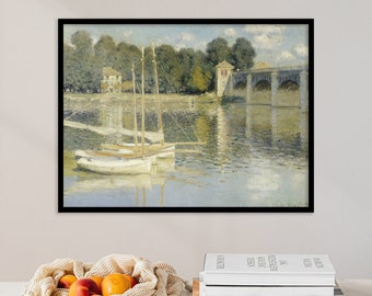 Claude Monet - The Argenteuil Bridge (1874) | Sailboats Painting | River Landscape | Coastal Print | Boat Decor | Vintage Print | Poster