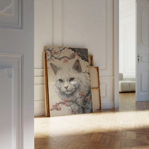 Japanese White Cat Poster | Animal Poster | White Cat Art Print ...