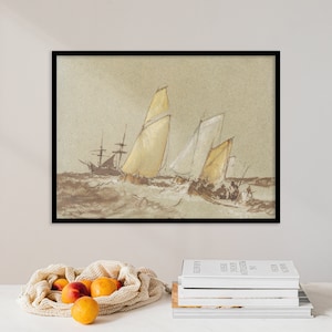 William Turner - Shipping (1830) | Vintage Landscape Nature Painting | Home Decor Poster Print | Nautical Ocean Sea Wave Sketch Wall Art