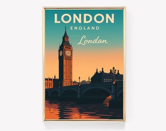 London Vintage Travel Poster, England Wall Art, London Print, Retro Wall Decor, UK Gift