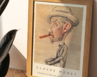 Claude Monet Prints Caricature of a Man with a Big Cigar (1855–1856)  Monet Exhibition Print Monet Poster