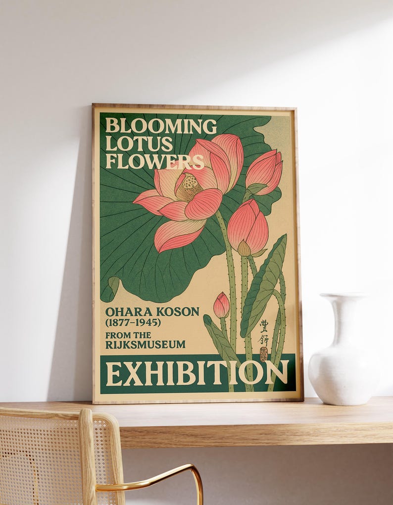 Vintage Japanese Lotus Flower Poster by Ohara Koson From Rijksmuseum ...