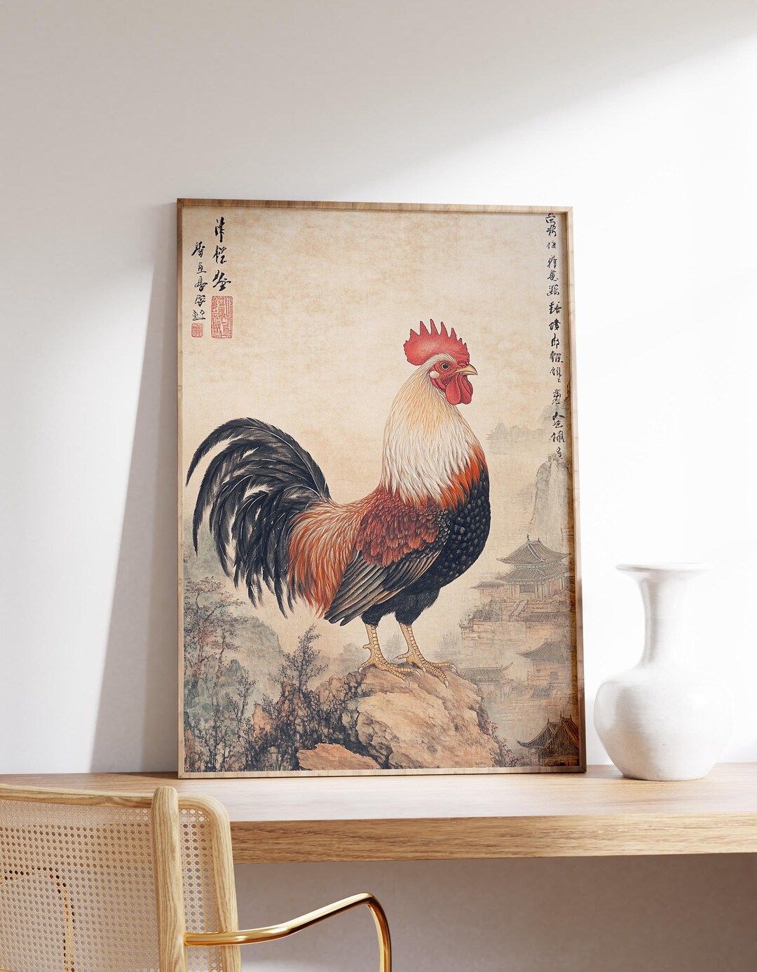 Japanese Rooster Art | Vintage Japanese Print | Zen Wall Decor | Asian ...