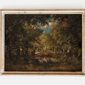 Narcisse Virgile Diaz de la Pena - El bosque de Fontainebleau (1874) / Pintura al óleo oscura Impresión Lienzo Paisaje Vintage Póster Arte de la pared