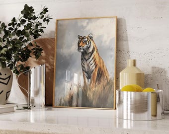 Vintage Tiger Print | Plakat z tygrysem | Sztuka ścienna | Vintage Prints | Minimalistyczny wystrój domu | Wystrój salonu