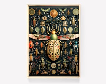 Beetle Art | Vintage Posters | Cottagecore Decor | Adolphe Millot Print | Nature Paintings | Botanical Wall Art