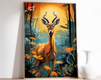 Gazelleprint | Gazelleposter | Vintage dierenkunst | Wild Life-muurdecoratie | Moderne muurkunst | Woonkamerafdruk