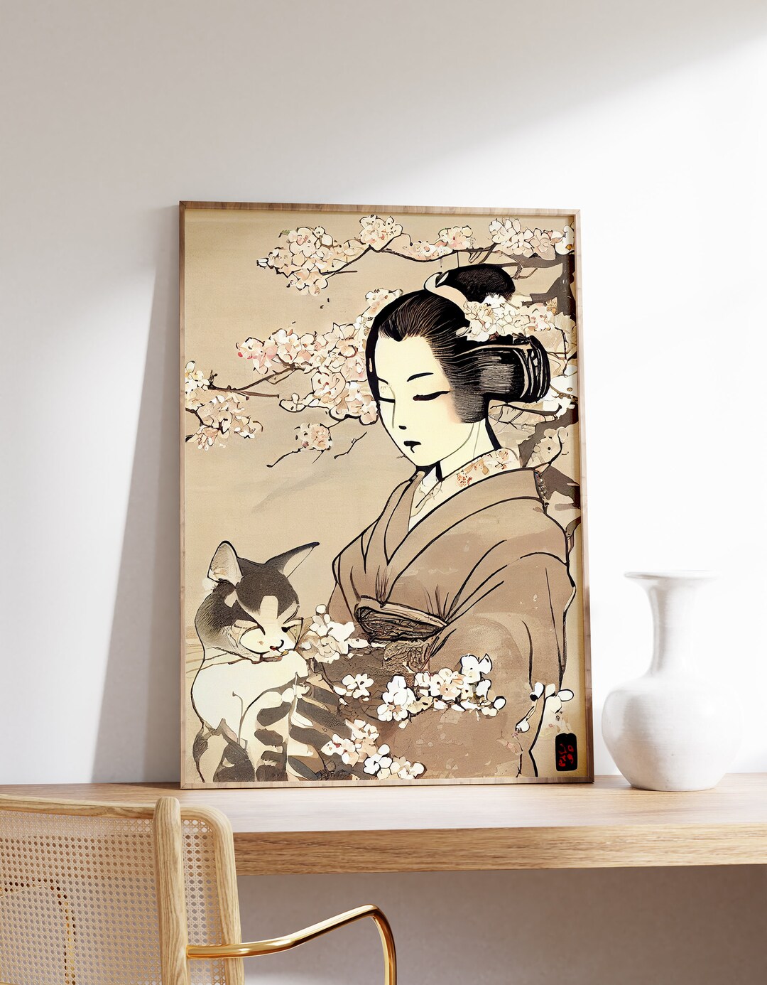 Japanese Cat Print Japanese Poster Animal Poster Cat Art Print Cat