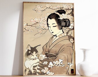 Japanese Cat Print | Japanese Poster | Animal Poster | Cat Art Print | Cat Painting | Animal Wall Art | Animal Art Print | Ukiyo-e Print