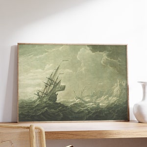 Willem van de Velde der Junge - Schifferszene (1720) | Vintage Poster | Welle Wandkunst | Dunkle Skizzenmalerei | Ozean Zeichnung Print Decor